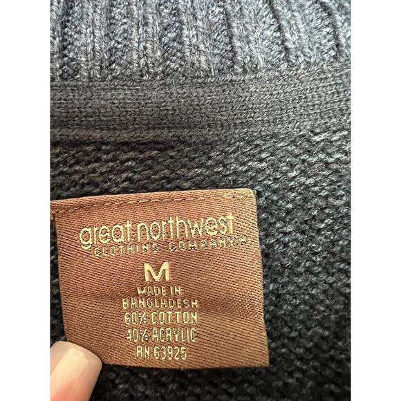 Mens Great Northwest Half-Zip Sweater M Blue Ribbed Design Warm & Stylish - Picture 3 of 3